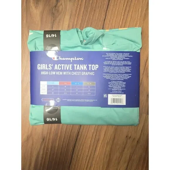 Champion Tank Top High Low Girls 14/16 Graphic Tee Sleeveless Green - Picture 2 of 5